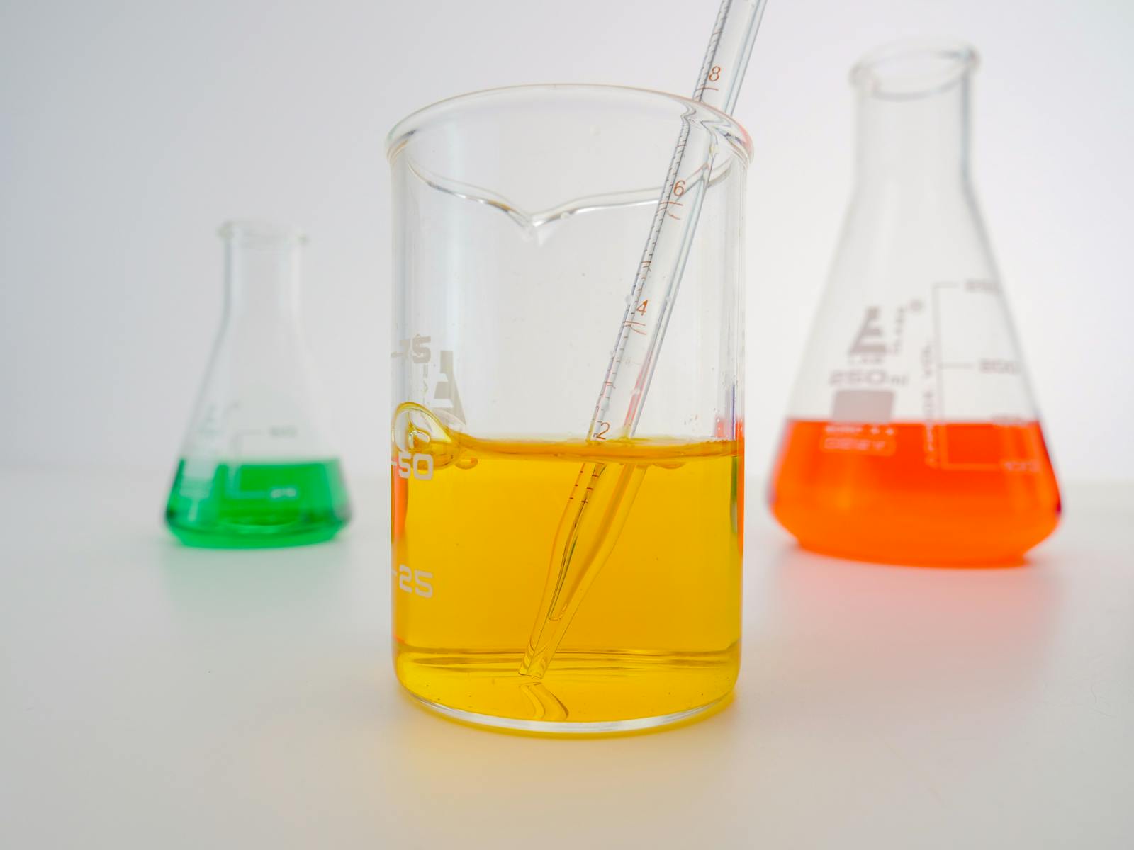 Close-up of laboratory glassware used in safety assessment of cosmetic ingredients for EU regulation
